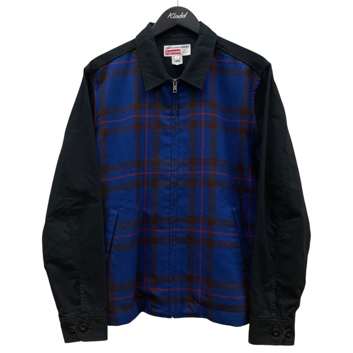 15AWWork Jacket ワークジャケットバックロゴプリント 切替デザイン チェック柄 ジップシャツジャケット