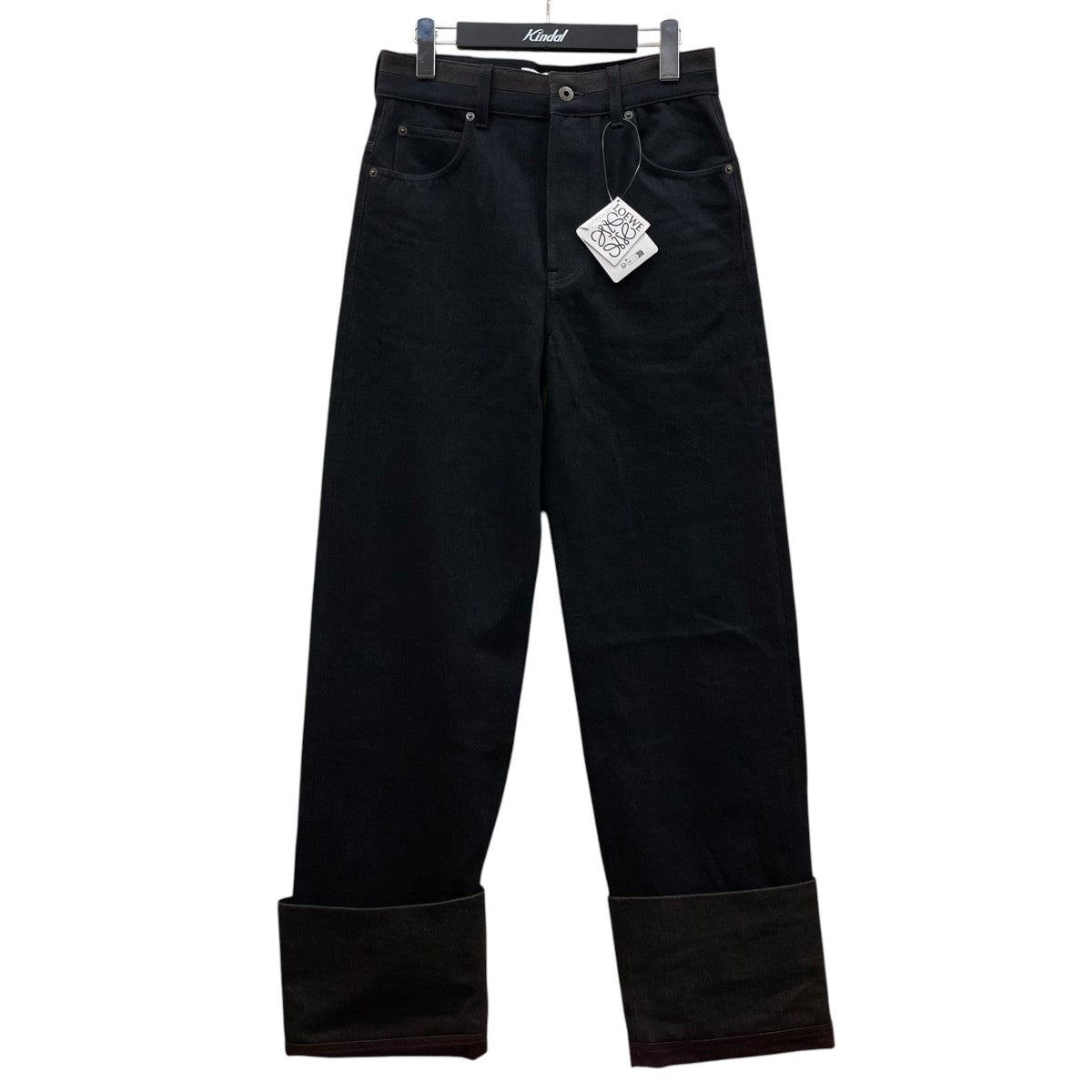 25AWTURN UP JEANSエンボス加工 レザーパッチ ロールアップ ストレート デニムパンツH526Y11X90
