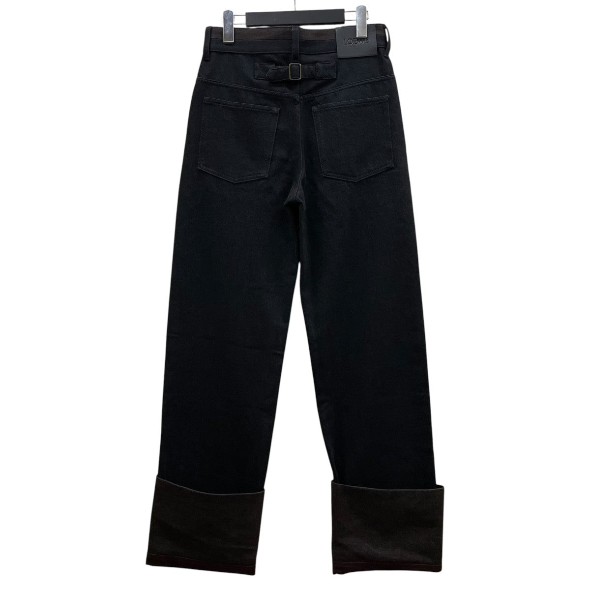 25AWTURN UP JEANSエンボス加工 レザーパッチ ロールアップ ストレート デニムパンツH526Y11X90