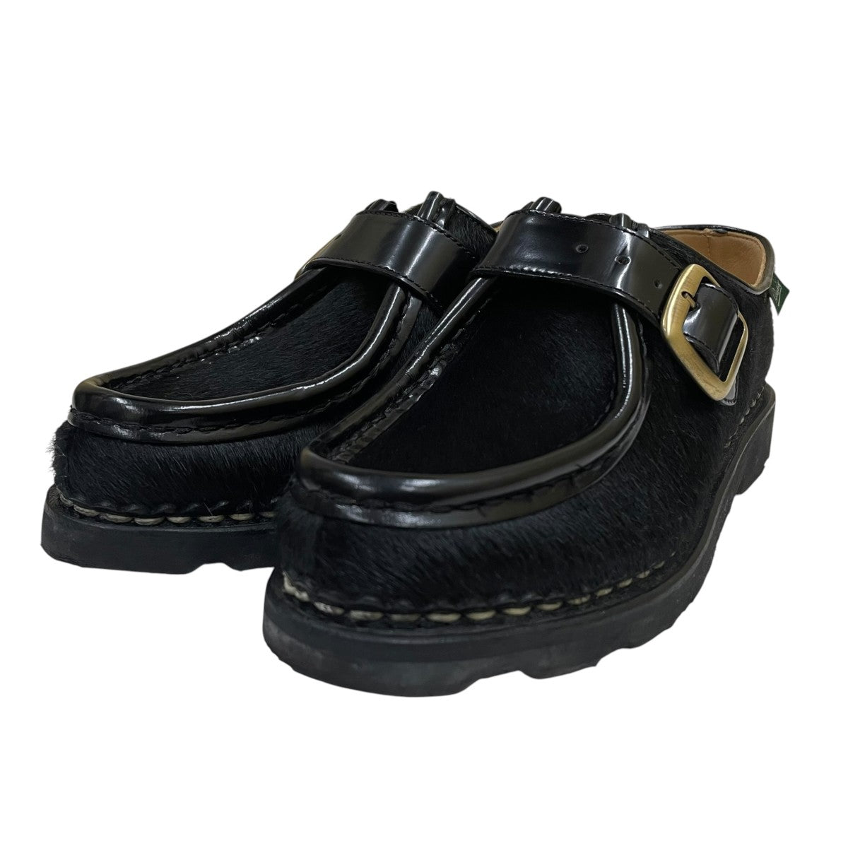 PARABOOT×BEAMS BOY MICHAEL BRIDE ミカエル ブリッドラビットファー モンクストラップ ドレスシューズ ローファー 革靴 古着・中古-1枚目のアイテム画像