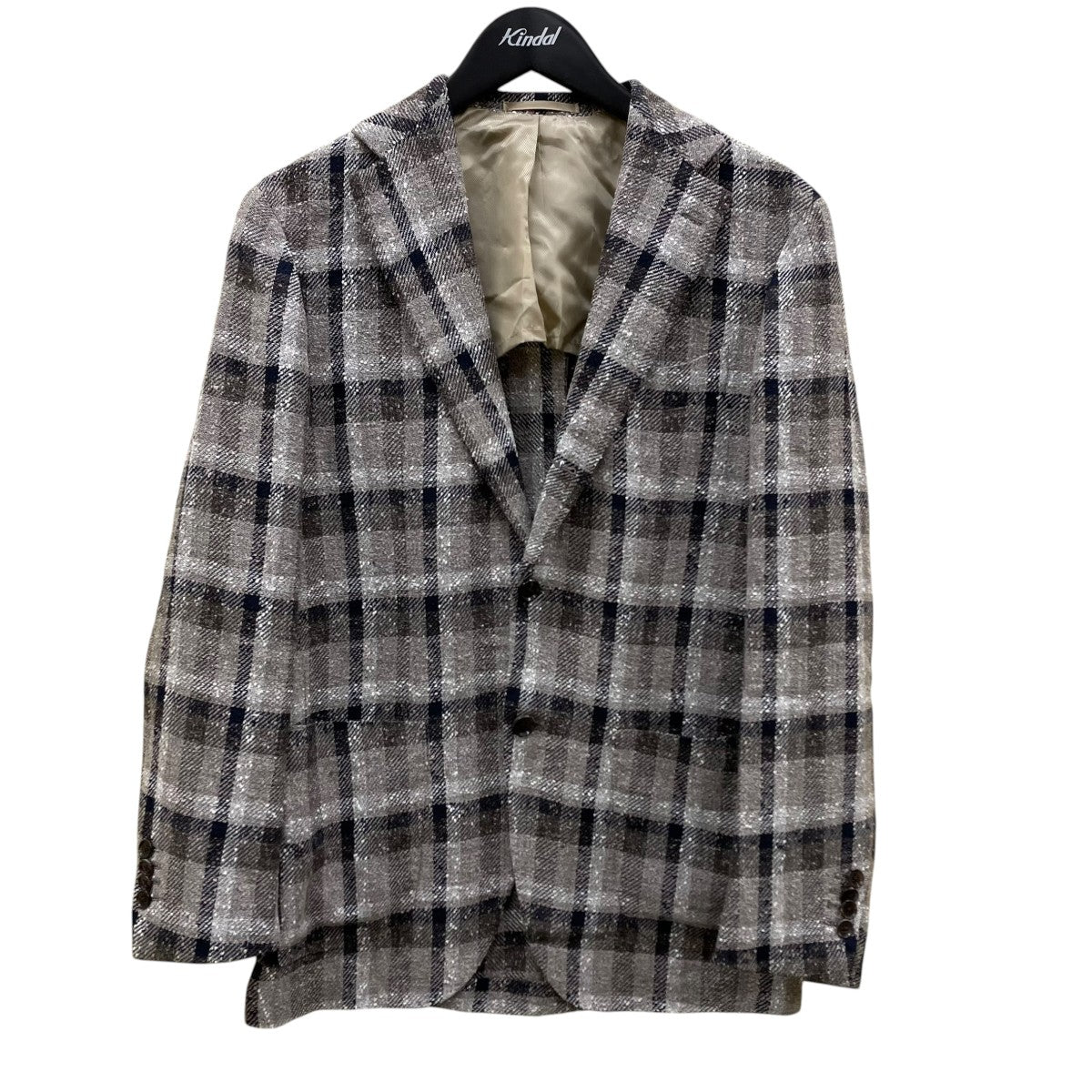 17SSFERLA BIG CHECK JACKET リネン混テーラードジャケット24-16-0979-015