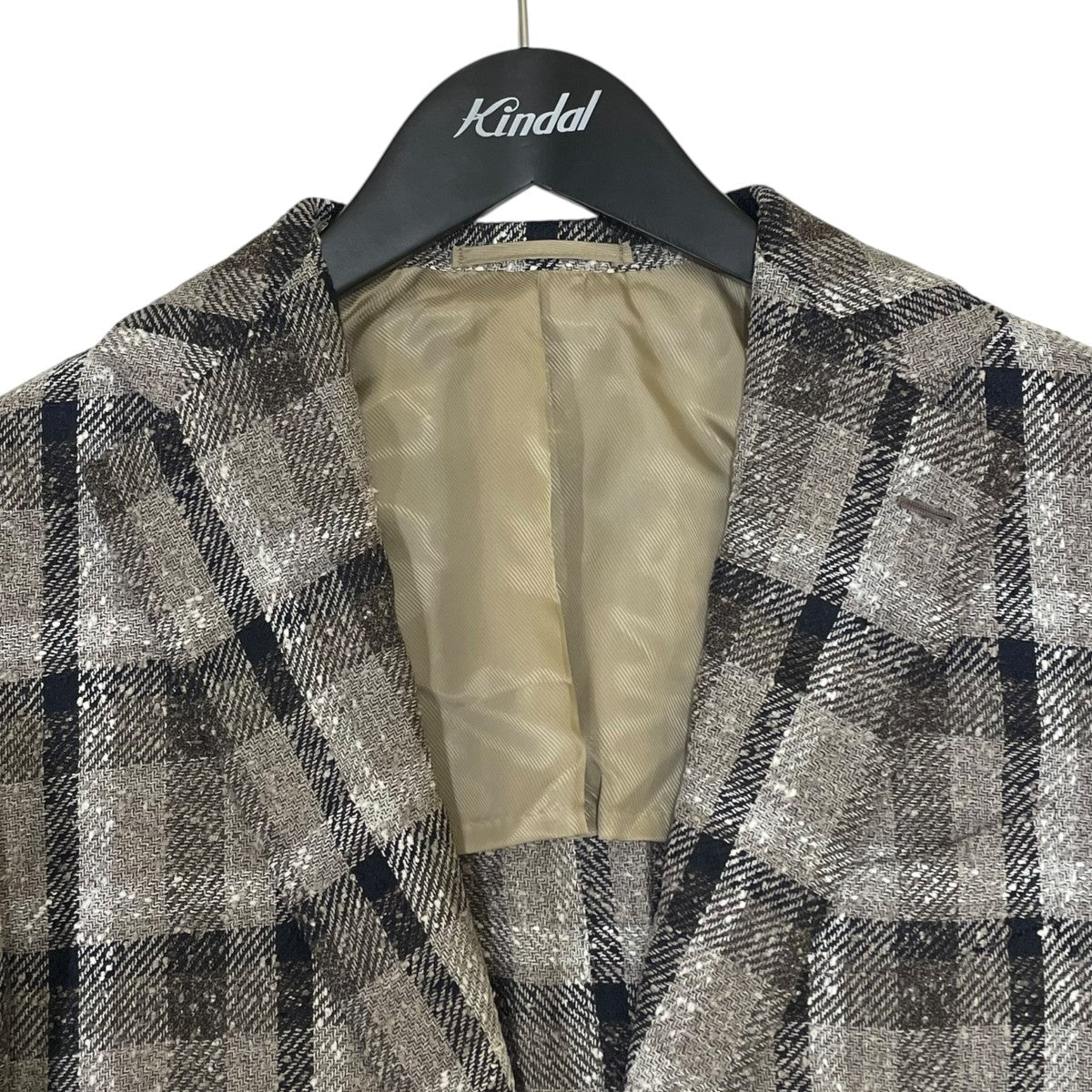 17SSFERLA BIG CHECK JACKET リネン混テーラードジャケット24-16-0979-015