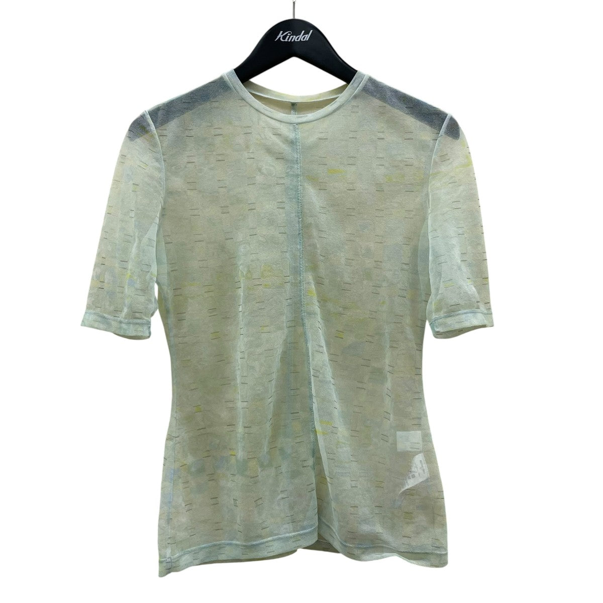 23SSMarble Printed Plaid Sheer Crew Neck Top半袖カットソーMM23SS-JS021