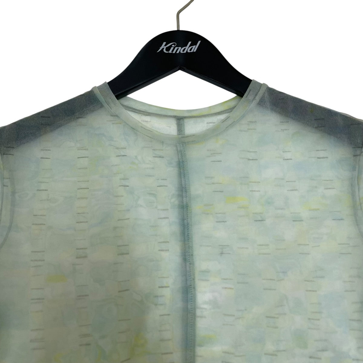23SSMarble Printed Plaid Sheer Crew Neck Top半袖カットソーMM23SS-JS021