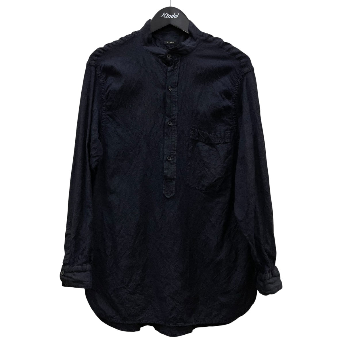 24SSWOOL SILK PULLOVER SHIRT無地 ウール コットン バンドカラー 長袖シャツZ01-02009