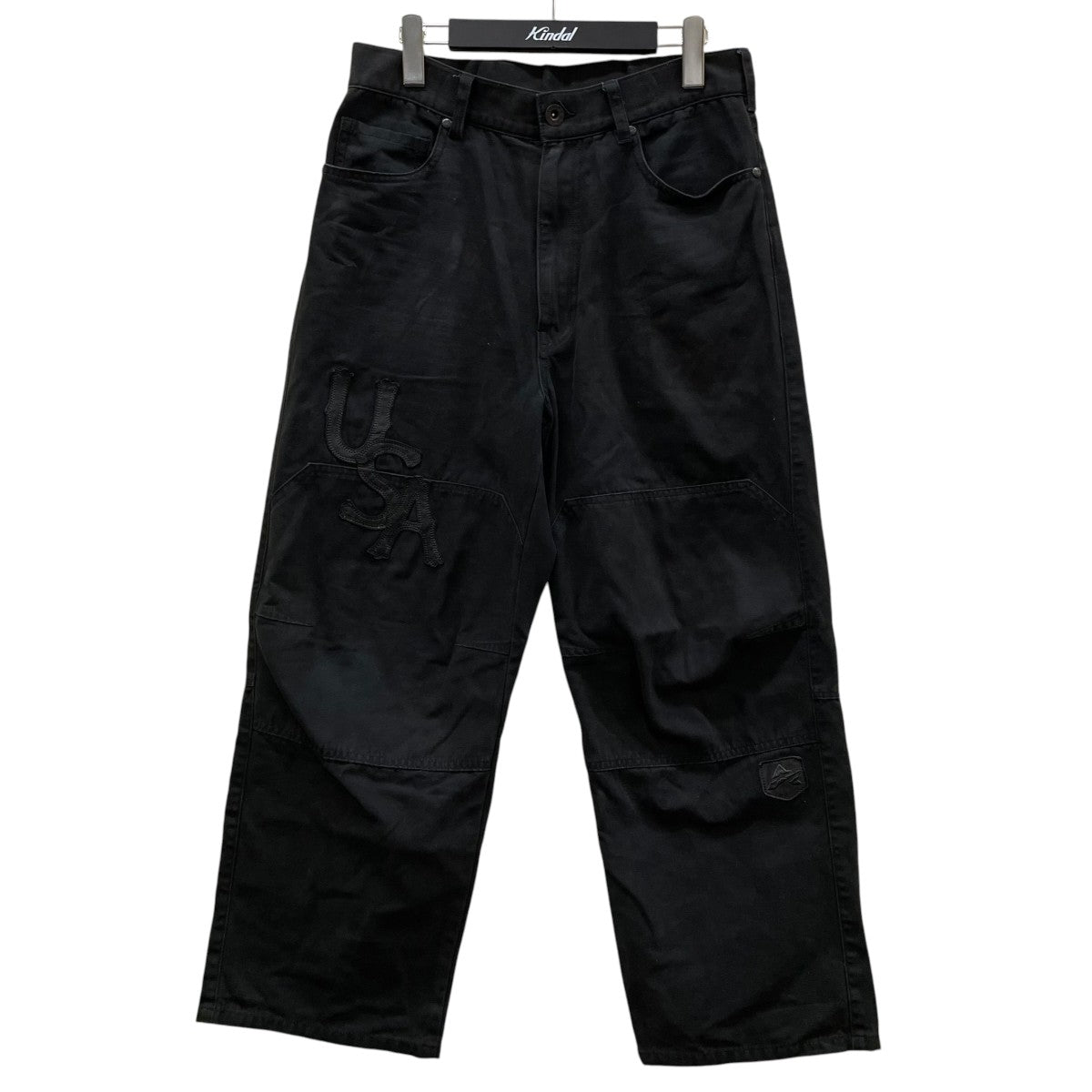AVIREX LEATHER PATCH DUCK DOUBLE KNEE PANTSコットン ワイドデニムパンツ783-6110013 古着・中古-1枚目のアイテム画像