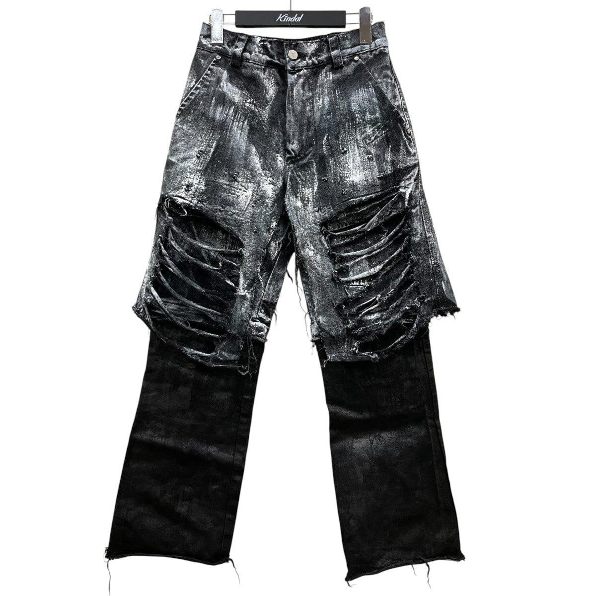 RICH Smoke Denim Layered Jeansペイント加工 レイヤード コットン デニムパンツ ワイドパンツ 古着・中古-1枚目のアイテム画像