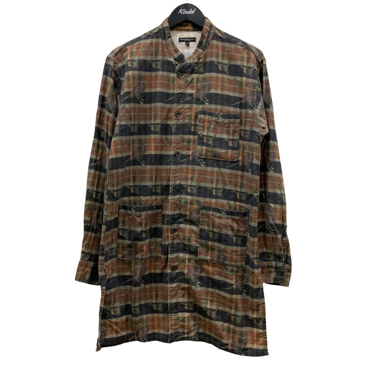 Engineered Garments 14AWLong Dayton Shirtチェック柄 プリント コットン バンドカラーロングシャツ 古着・中古-1枚目のアイテム画像