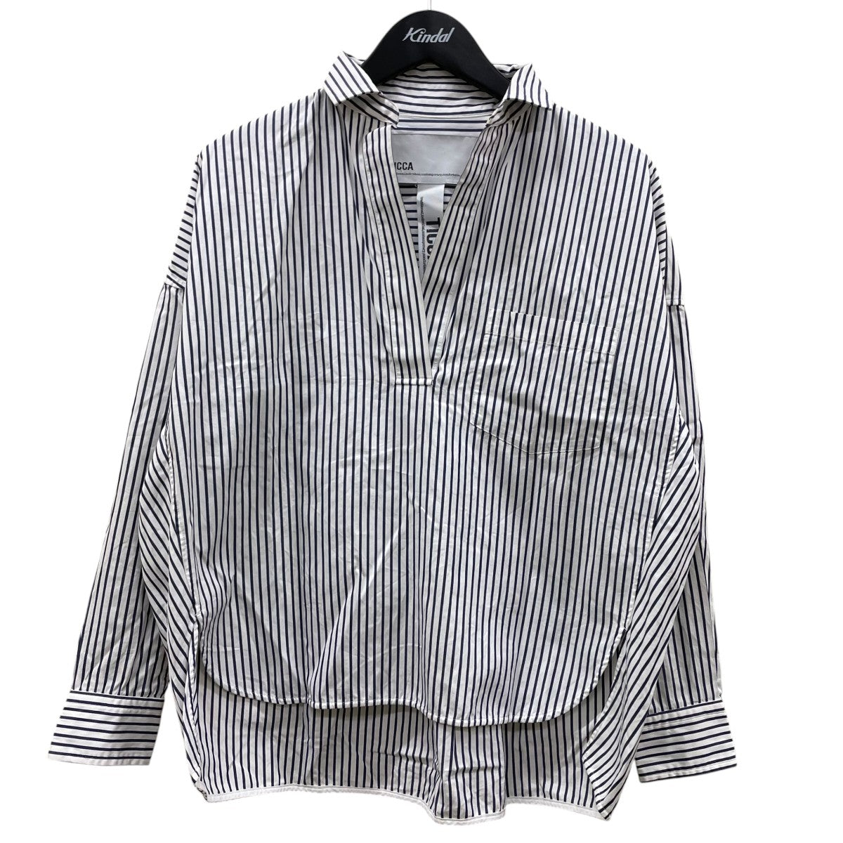 ストライプ柄 コットン スクエアビッグロングシャツ スキッパーブラウスTAHS-300-04