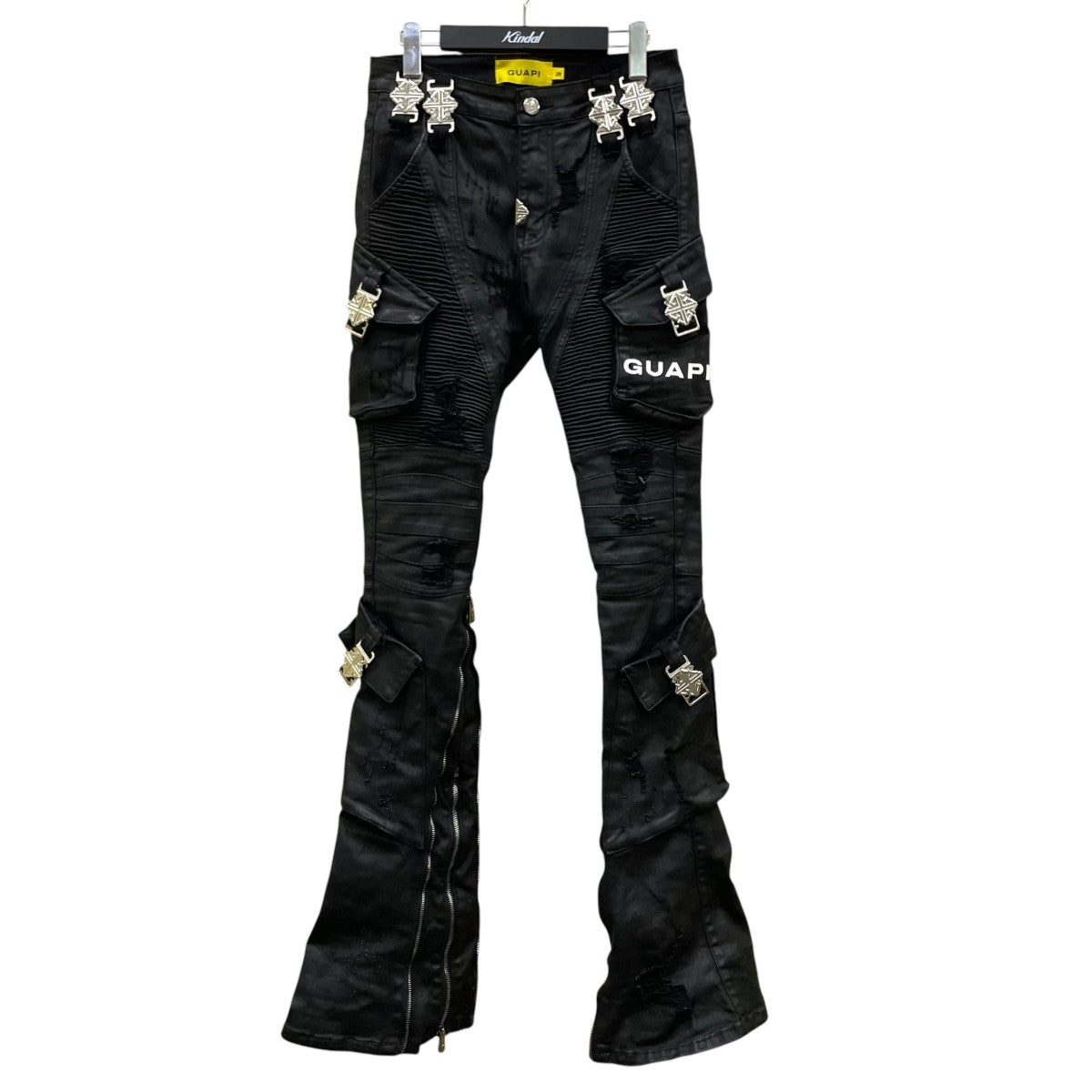 GUAPI BLACK OPS WAXED DENIMバイカーカーゴデニムパンツ フレアパンツ 古着・中古-1枚目のアイテム画像