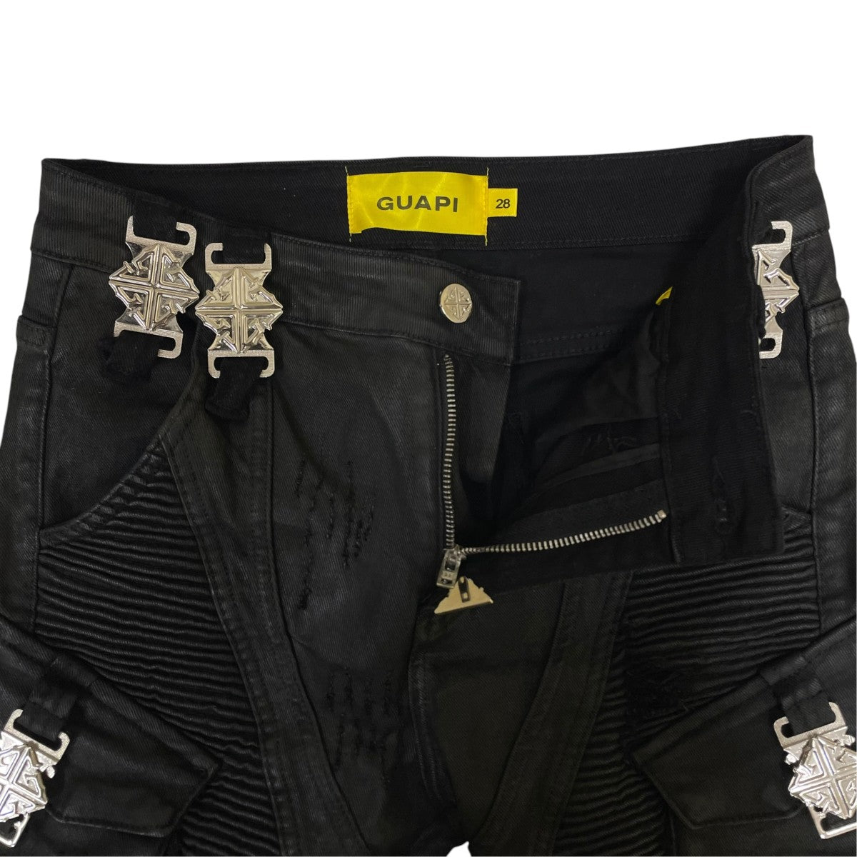 GUAPI BLACK OPS WAXED DENIMバイカーカーゴデニムパンツ フレアパンツ 古着・中古-4枚目のアイテム画像