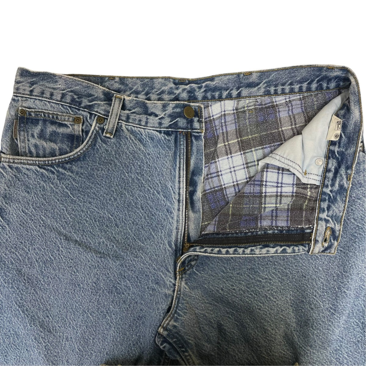 ダブルフェイス 裏地チェックデニムパンツ コットン ワイドパンツ