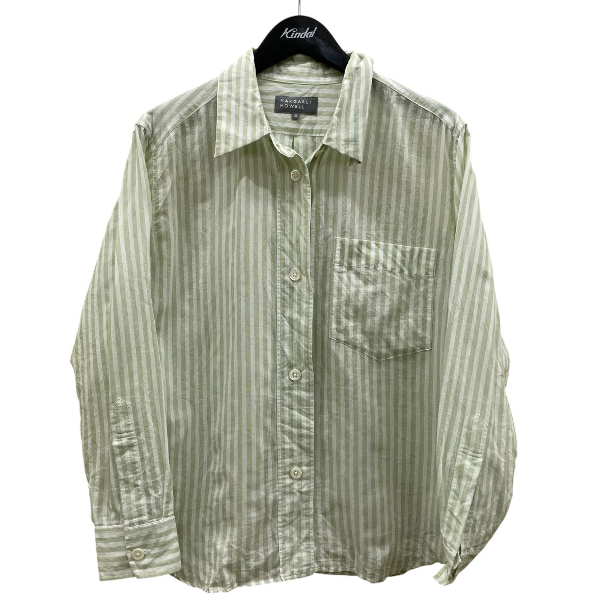 MARGARET HOWELL COTTON SILK STRIPEストライプ柄 長袖シャツ コットンシルクシャツ578 4153007 古着・中古-1枚目のアイテム画像