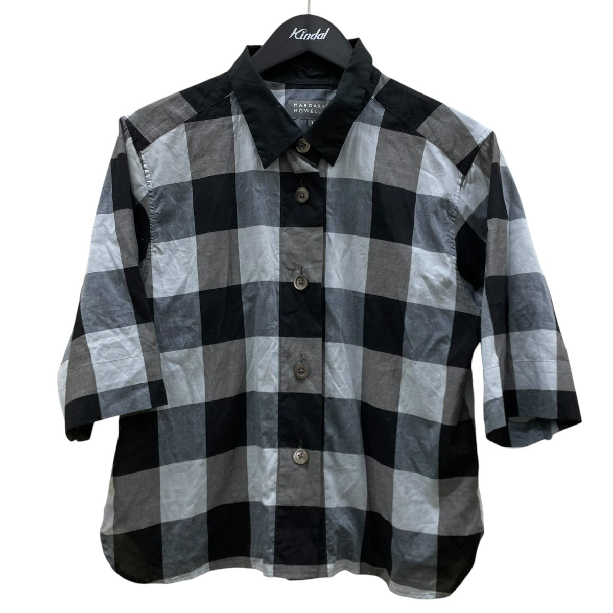 COTTON GINGHAM CHECKギンガムチェック柄 半袖ブラウス コットンシャツ578 5252205