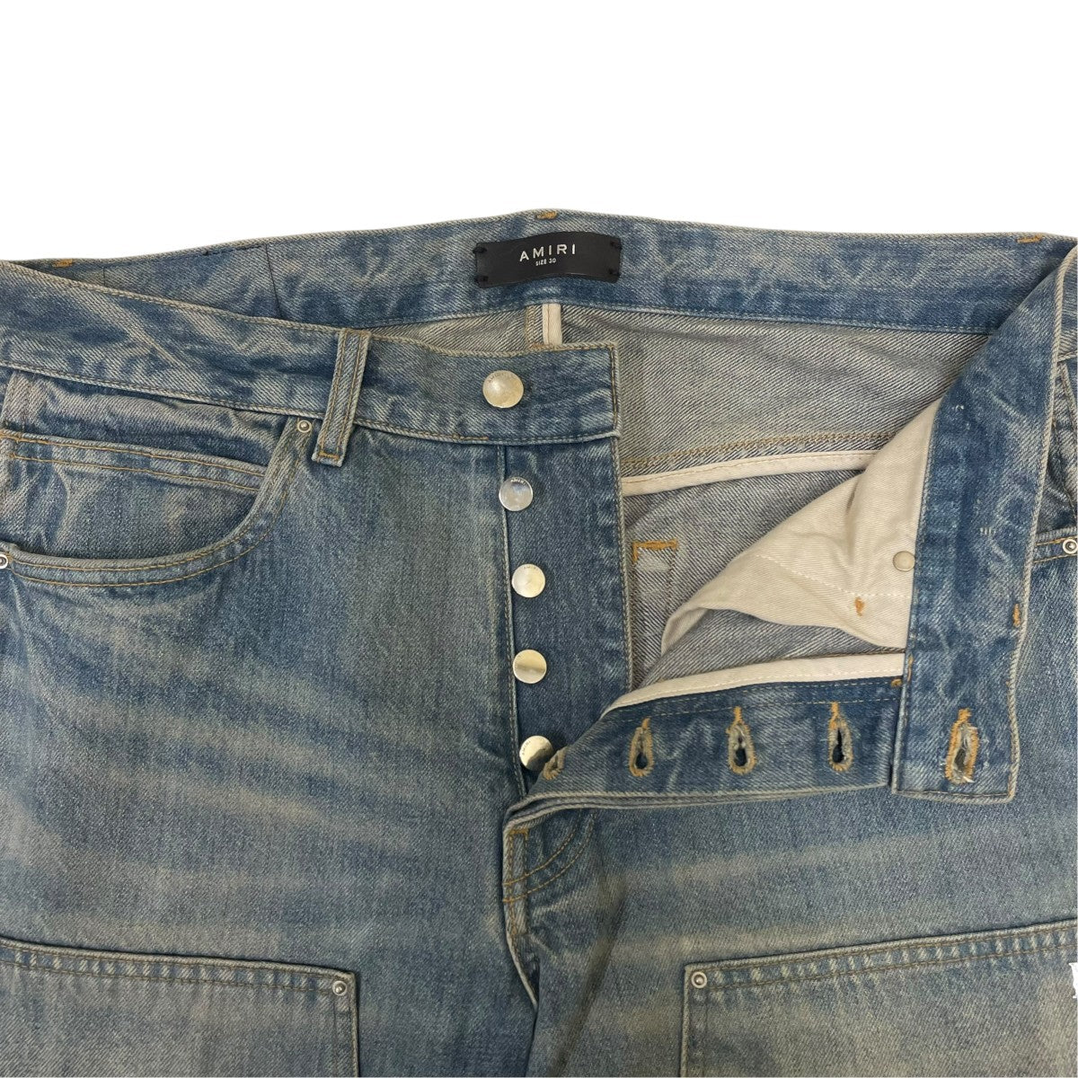 未使用 AMIRI ダブルニー バンダナ ジーンズ ワイドデニムパンツ 30 AMIRI(アミリ) ダブルニーデニムパンツ インディゴ サイズ 30｜【公式