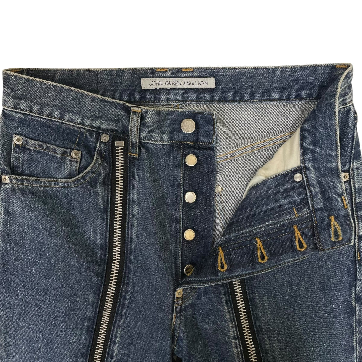 BLEACHED DENIM ZIPPED PANTSブリーチ加工 フロントジップ デニムパンツ コットンパンツ2A023-0321-56