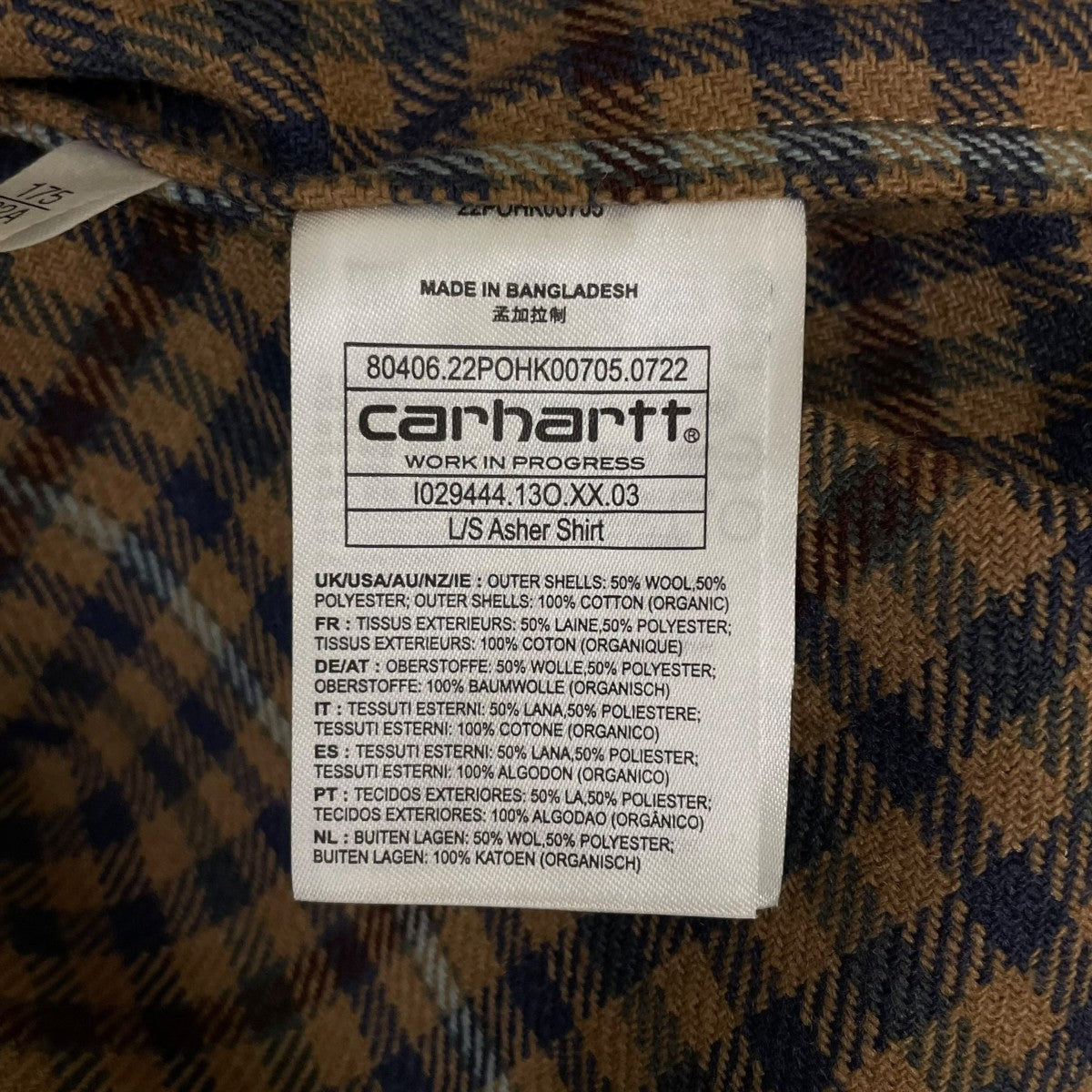21AWL S Asher Shirt ロングスリーブ アッシャーシャツチェック柄 長袖シャツIO29444