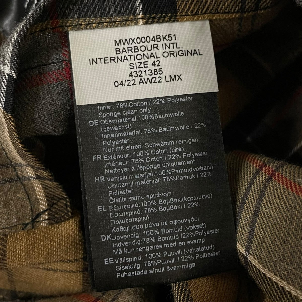 Barbour INTERNATIONAL ORIGINAL WAX JACKETインターナショナル オリジナル ワックスジャケットMWX0004BK51 古着・中古-6枚目のアイテム画像