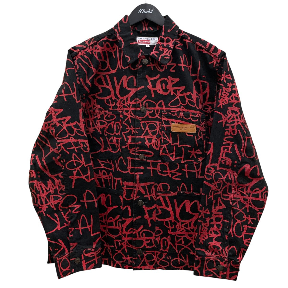 COMME des GARCONS SHIRT×Supreme 18AWPainted Canvas Chore Coatロゴプリント コットン デニムジャケット 古着・中古-1枚目のアイテム画像