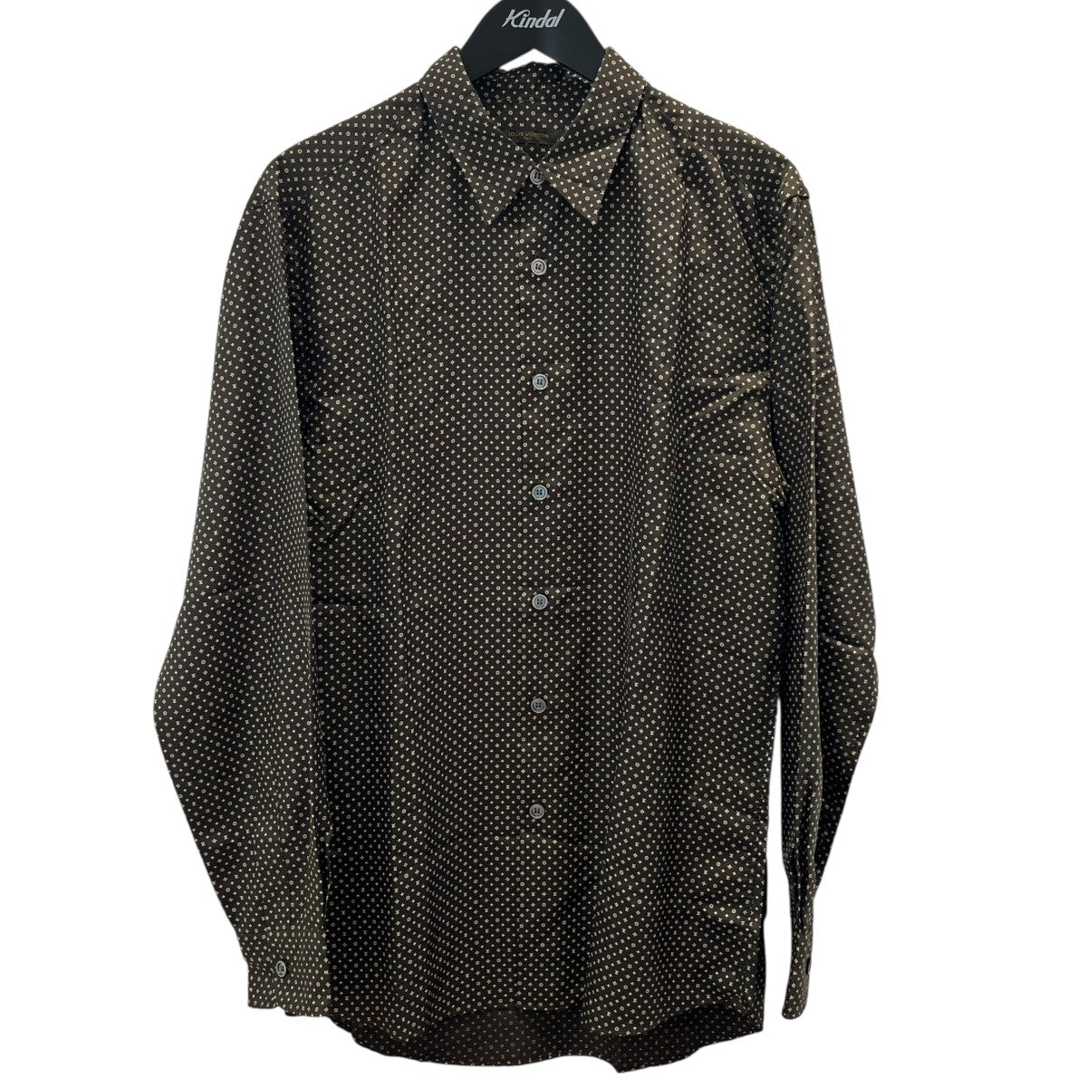 Louis Vuitton 半袖シャツ ダークブラウン モノグラム シルク100 美品○LOUIS VUITTON ルイヴィトン シルク100％ モノグラム柄