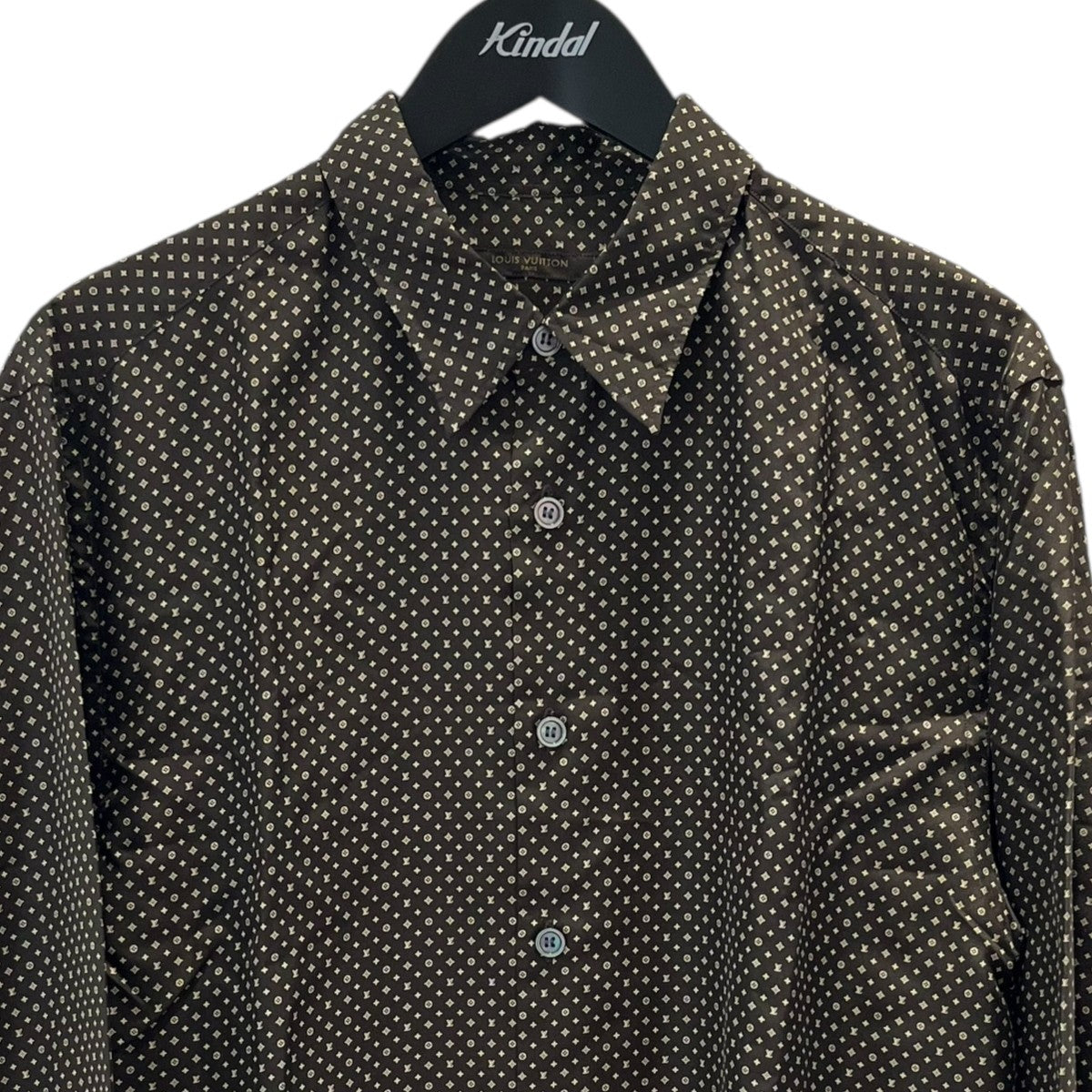 【新品同様】ルイヴィトン 半袖シャツ モノグラム 39 シルク100% Lサイズ LOUIS VUITTON(ルイヴィトン) シルクシャツ ブラウン サイズ 39