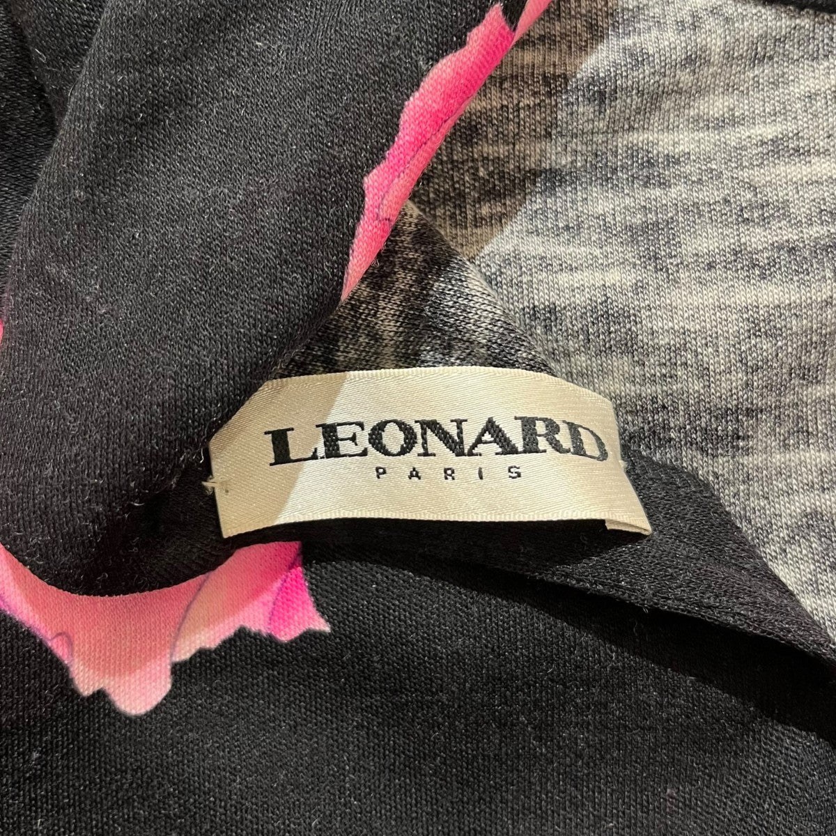 LEONARD(レオナール) 花柄ワンピース ブラック×ピンク サイズ 42