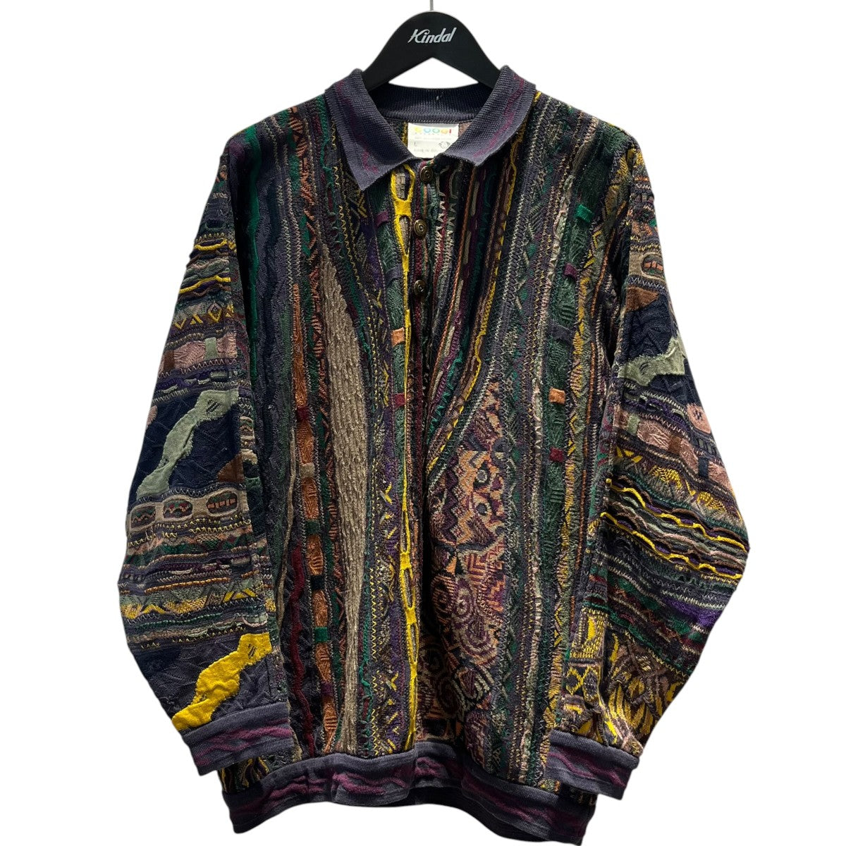 90s COOGI 3Dニットポロシャツ ヘンリーネック COOGI(クージー) 総柄ニットポロシャツ3Dﾆｯﾄﾎﾟﾛｼｬﾂ 3Dﾆｯﾄﾎﾟﾛｼｬﾂ マルチ