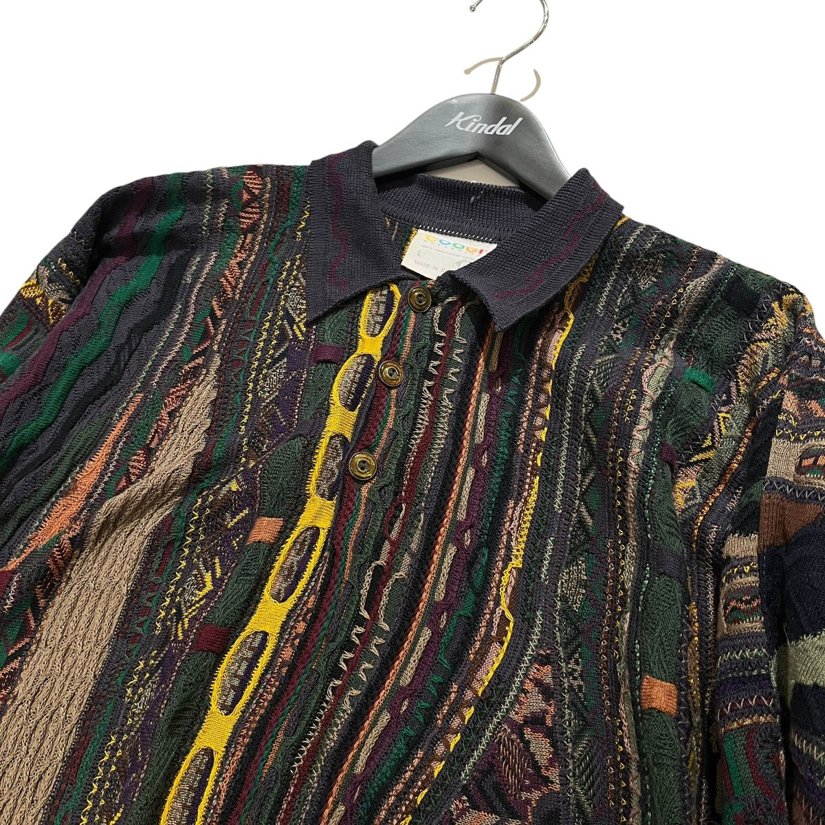 COOGI 総柄ニットポロシャツ3Dﾆｯﾄﾎﾟﾛｼｬﾂ 古着・中古-3枚目のアイテム画像