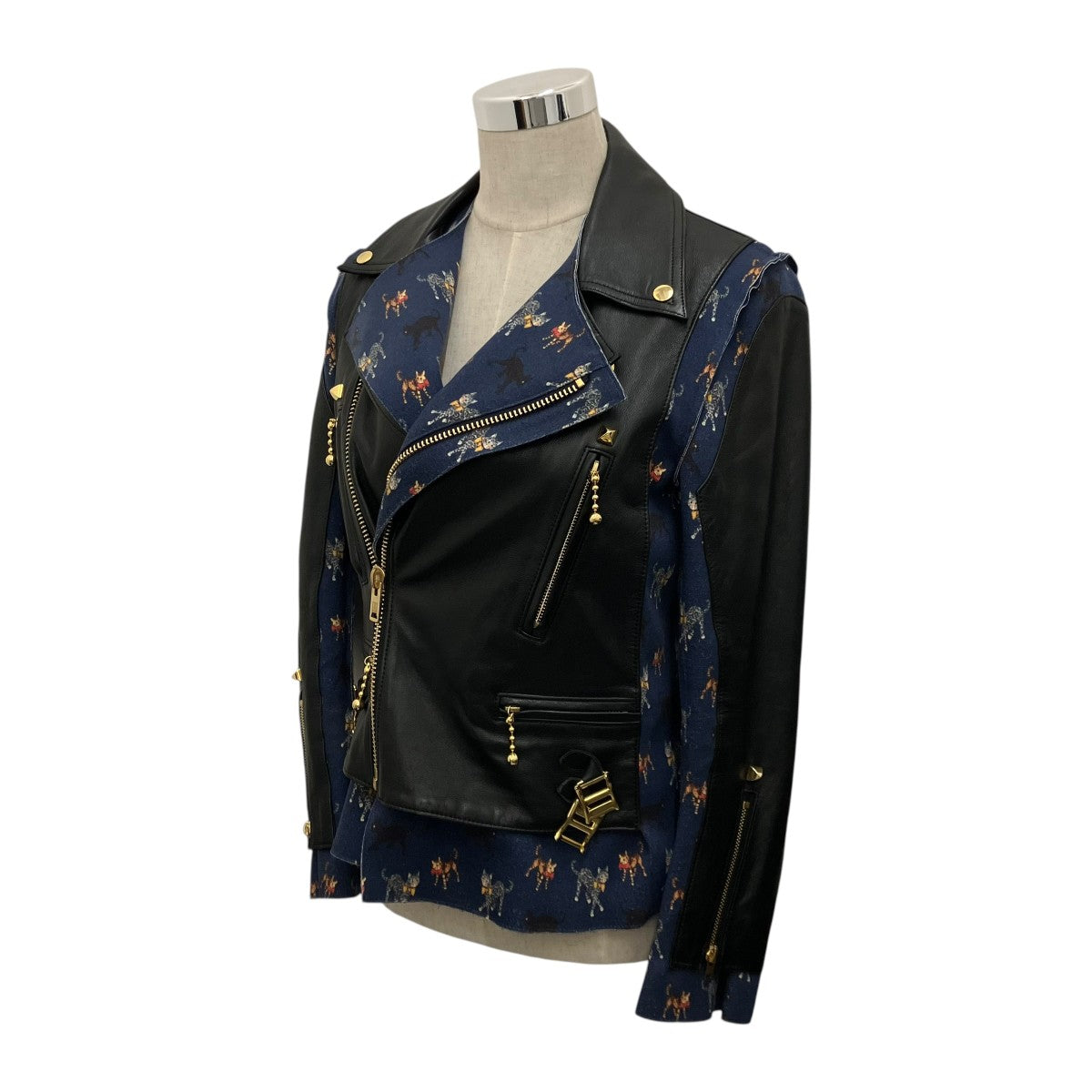 猫柄切替ライダースジャケットUCR1206-1