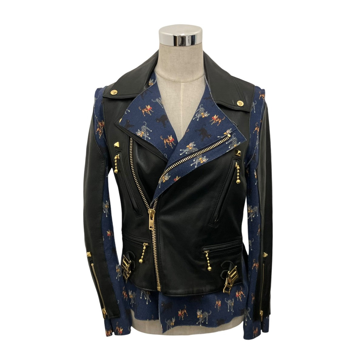 猫柄切替ライダースジャケットUCR1206-1