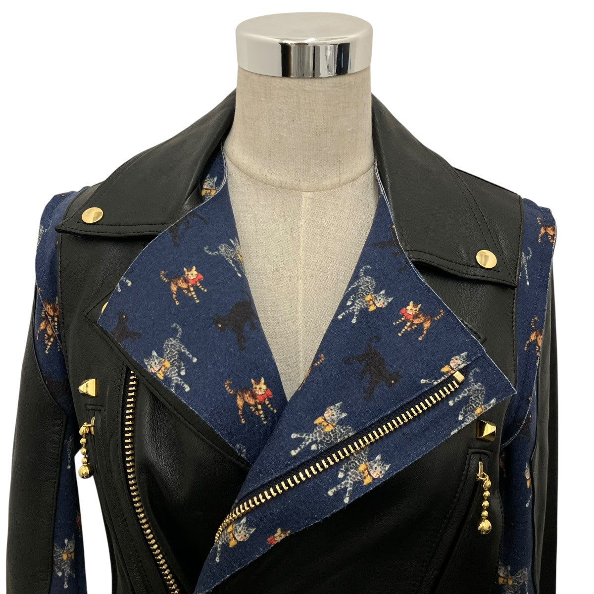 猫柄切替ライダースジャケットUCR1206-1