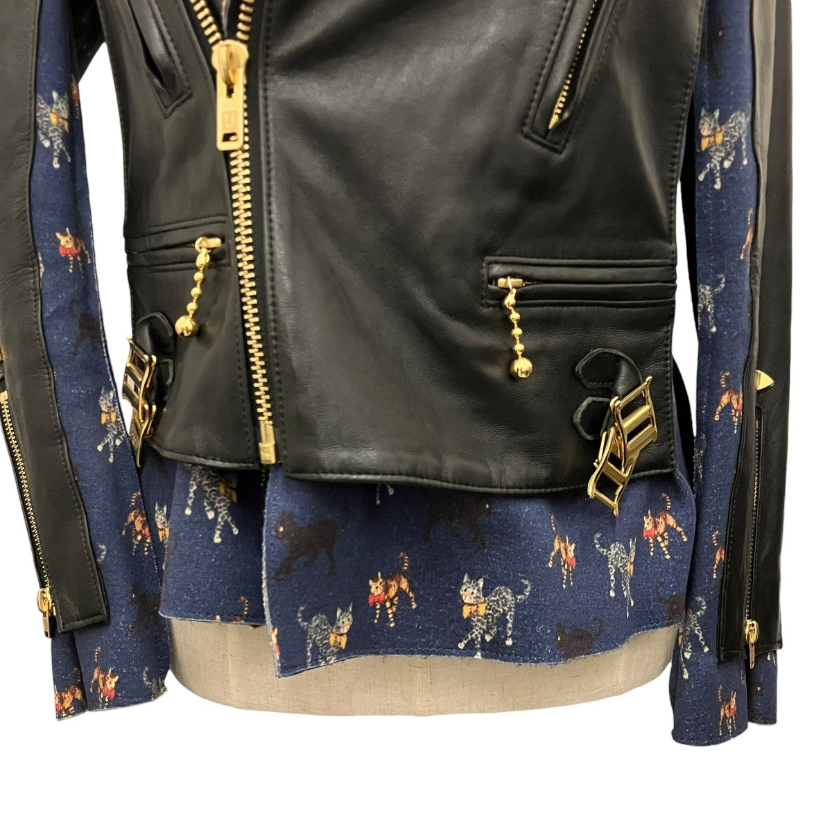 猫柄切替ライダースジャケットUCR1206-1