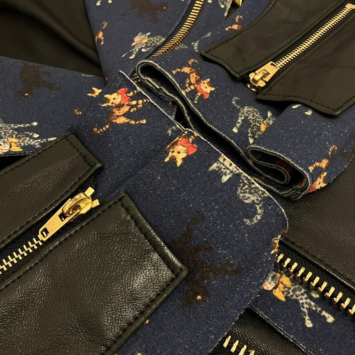 猫柄切替ライダースジャケットUCR1206-1