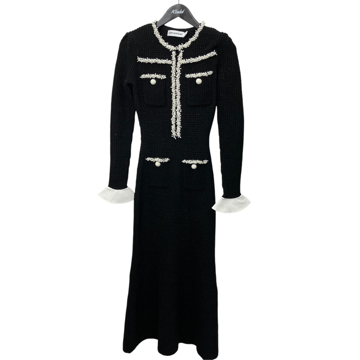 BLACK PEARL TRIM KNIT MIDI DRESSパールトリムニットワンピースRS25-087M-B