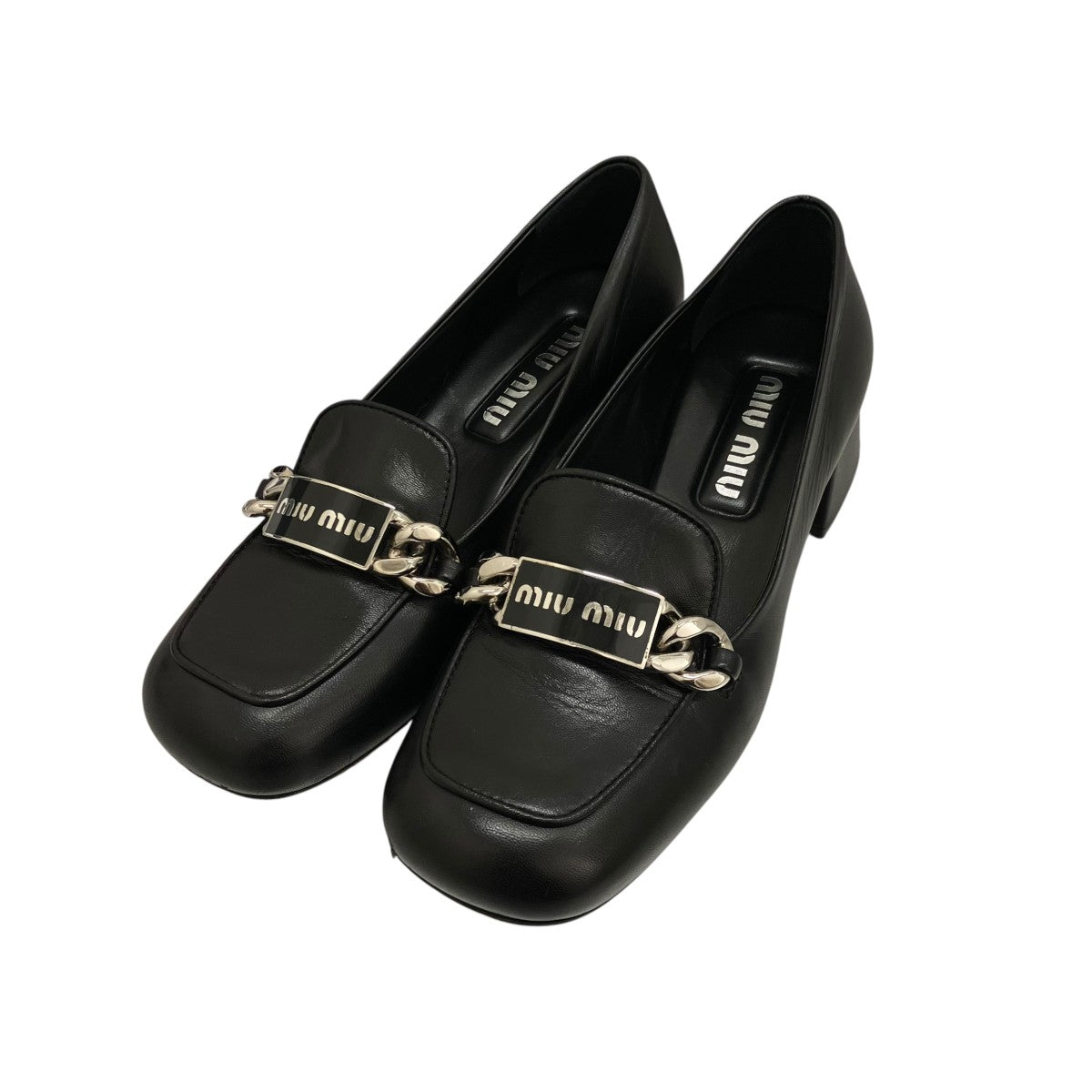 MIU MIU チェーンモチーフブラッシュドレザーローファー 古着・中古-1枚目のアイテム画像