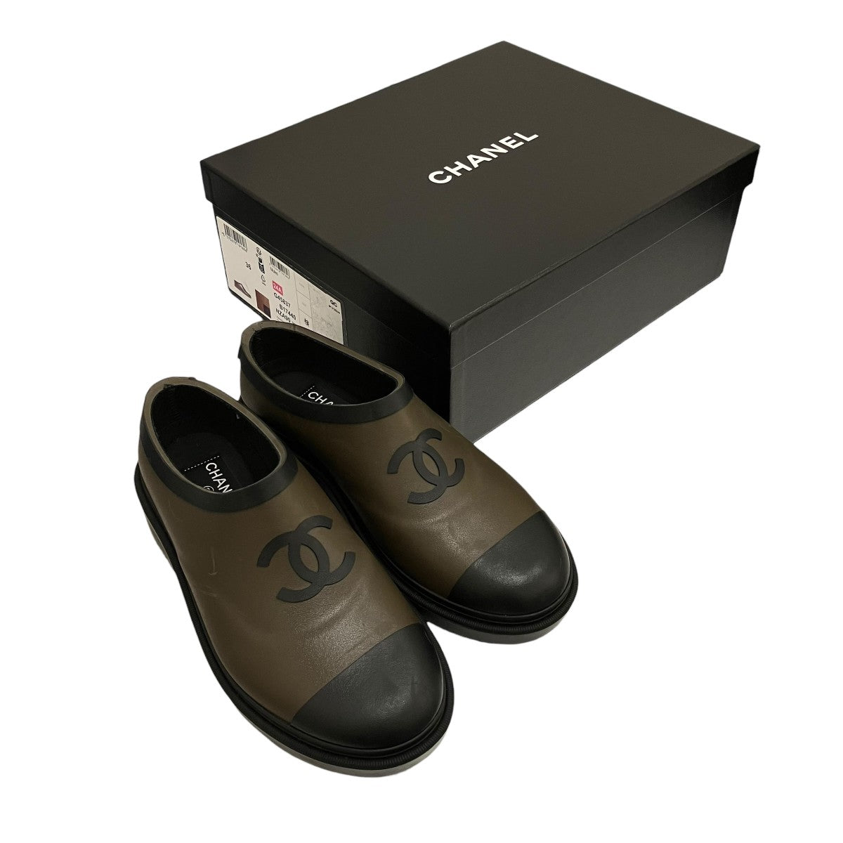 CHANEL オリーブグリーン スエード スリッポン　36 CHANEL(シャネル) ラバースリッポンG45837 G45837 オリーブ×ブラック