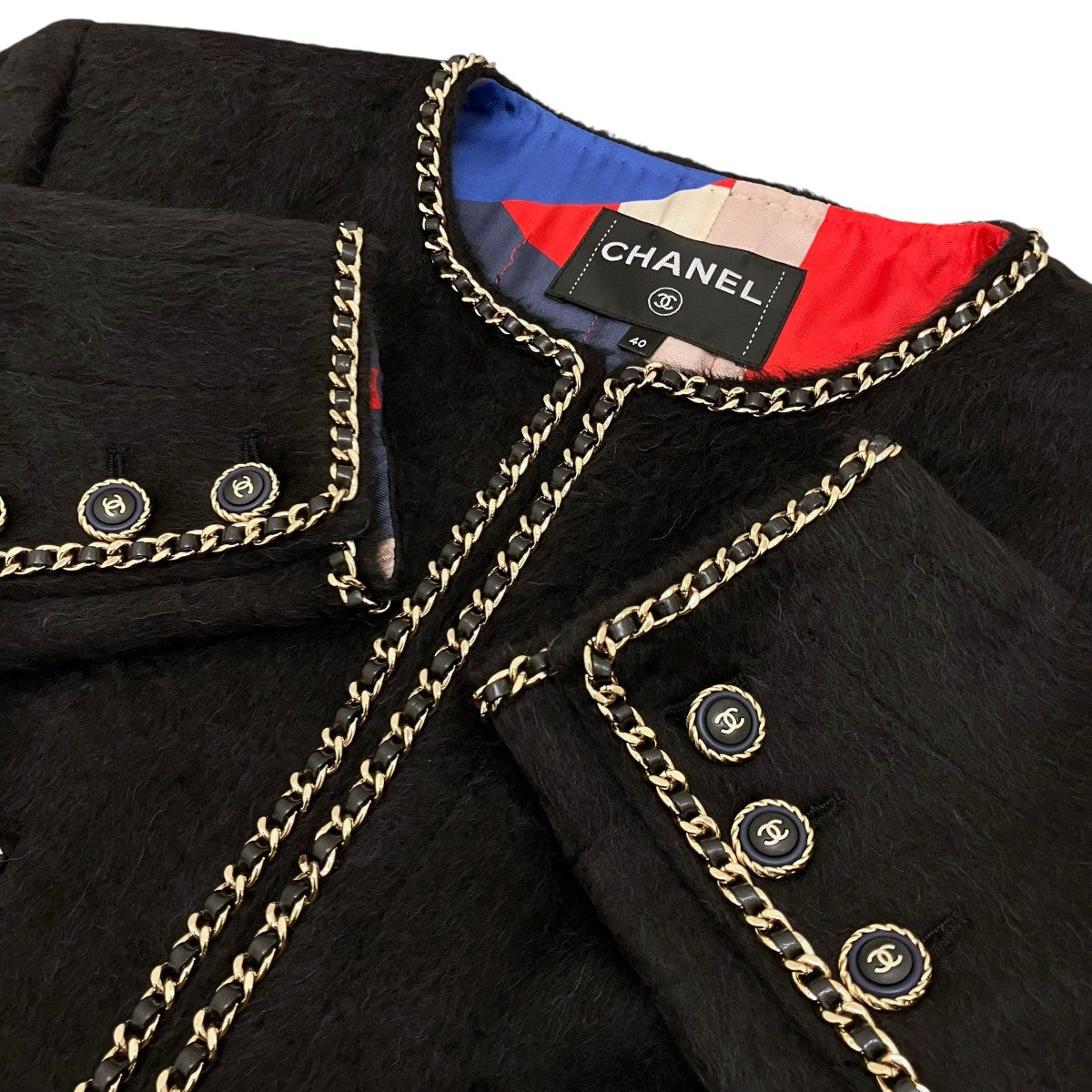 CHANEL(シャネル) チェーントリムノーカラーウールジャケット