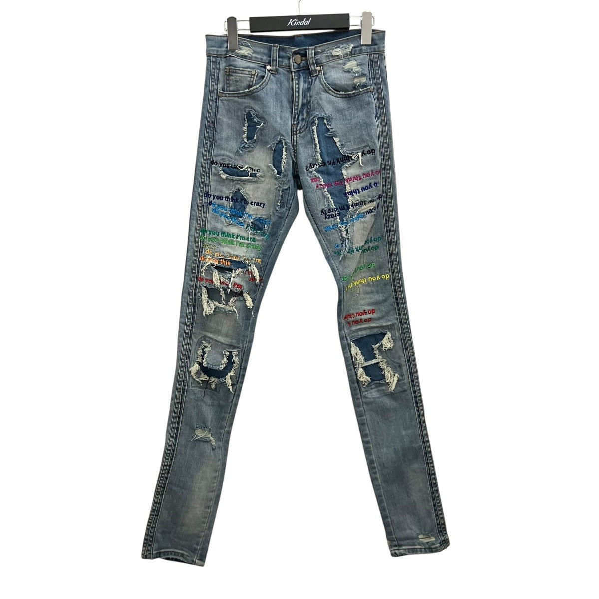 EV BRAVADO 【DO YOU THINK I’M CRAZY RAINBOW EMBROIDERED JEANS】レインボウエンブロイダリースキニーデニムパンツ 古着・中古-1枚目のアイテム画像