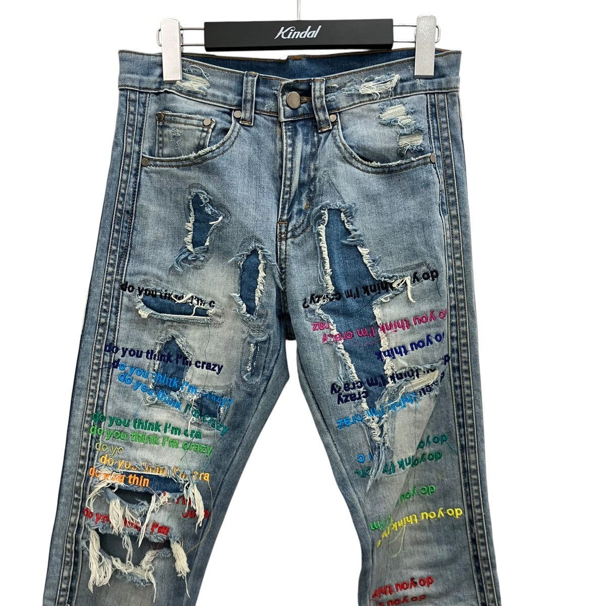 EV BRAVADO 【DO YOU THINK I’M CRAZY RAINBOW EMBROIDERED JEANS】レインボウエンブロイダリースキニーデニムパンツ 古着・中古-3枚目のアイテム画像