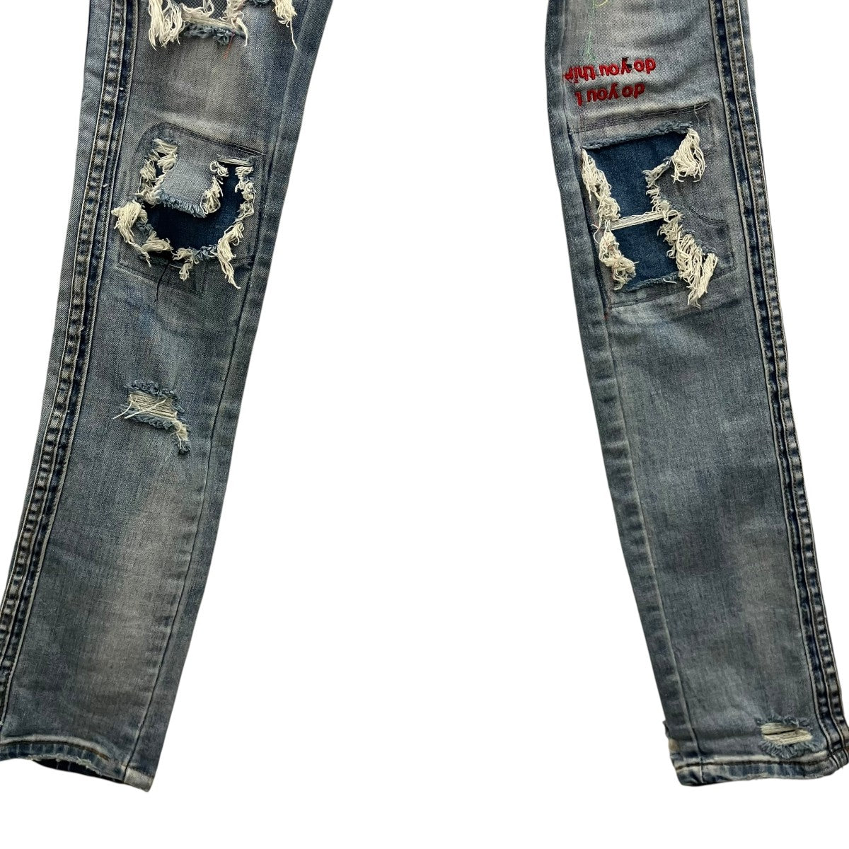 EV BRAVADO 【DO YOU THINK I’M CRAZY RAINBOW EMBROIDERED JEANS】レインボウエンブロイダリースキニーデニムパンツ 古着・中古-4枚目のアイテム画像