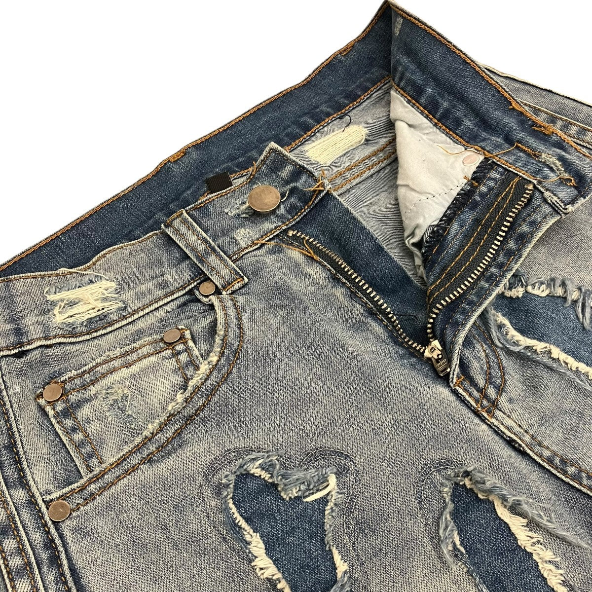 EV BRAVADO 【DO YOU THINK I’M CRAZY RAINBOW EMBROIDERED JEANS】レインボウエンブロイダリースキニーデニムパンツ 古着・中古-5枚目のアイテム画像
