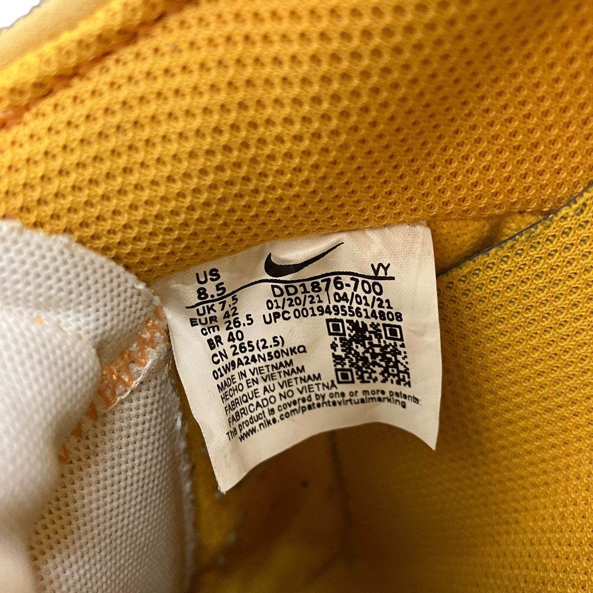 OFFWHITE×NIKE 【E AIR FORCE 1 LOW UNIVERSITY GOLD】スニーカーDD1876-700 古着・中古-9枚目のアイテム画像