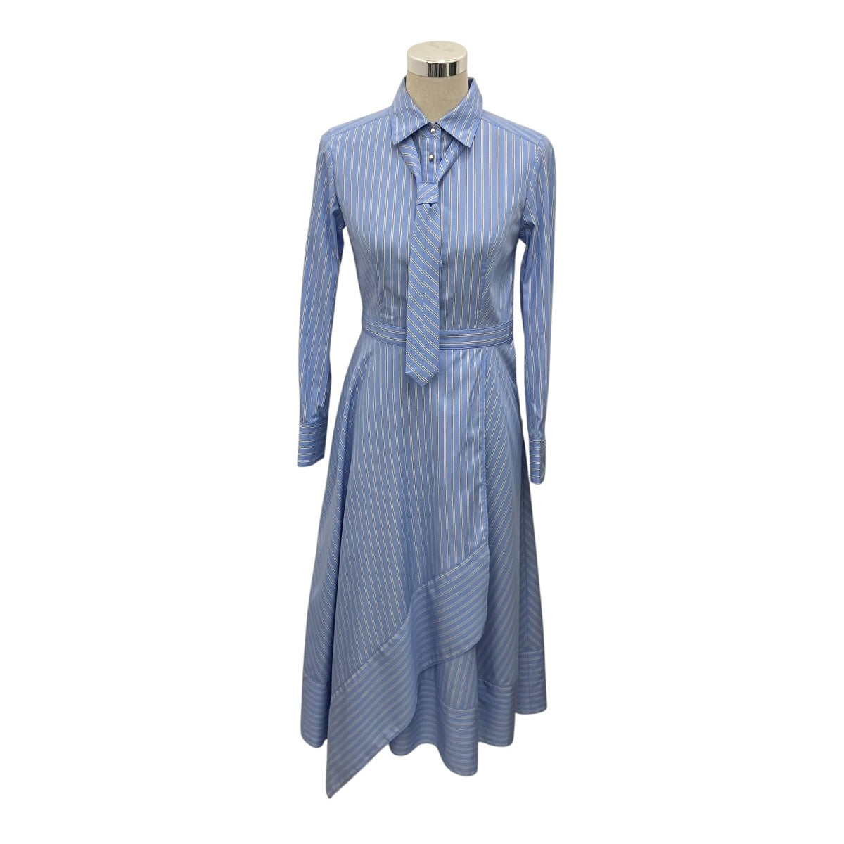 allureville タイ付きストライプアシメフレアシャツワンピース202410-14-120-63-010 古着・中古-2枚目のアイテム画像