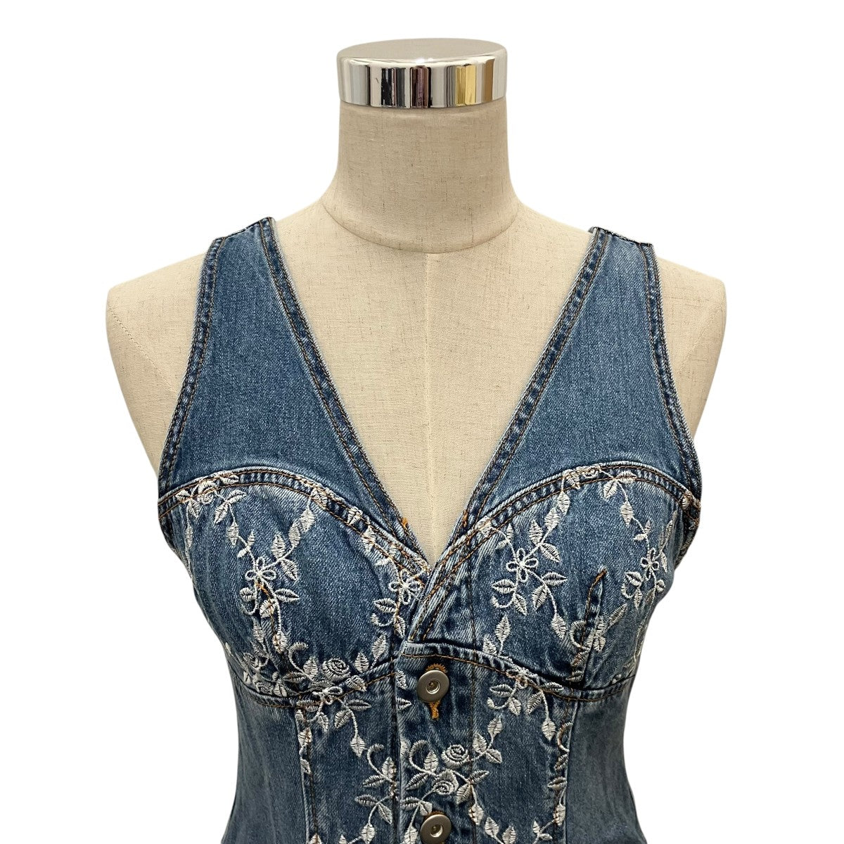 FETICO 【DENIM EMBROIDERED SLEEVELESS DRESS】デニムノースリーブワンピースFTC262-0820 古着・中古-4枚目のアイテム画像