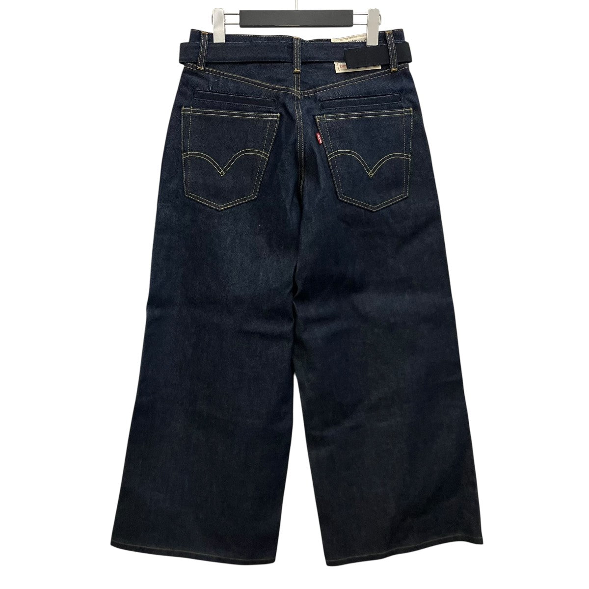 sacai サカイ ピンストライプ デニム切替 ベルテッド パンツ サイズ2 sacai(サカイ) ベルテッドデニムパンツSCM-206 SCM-206 ブルー サイズ