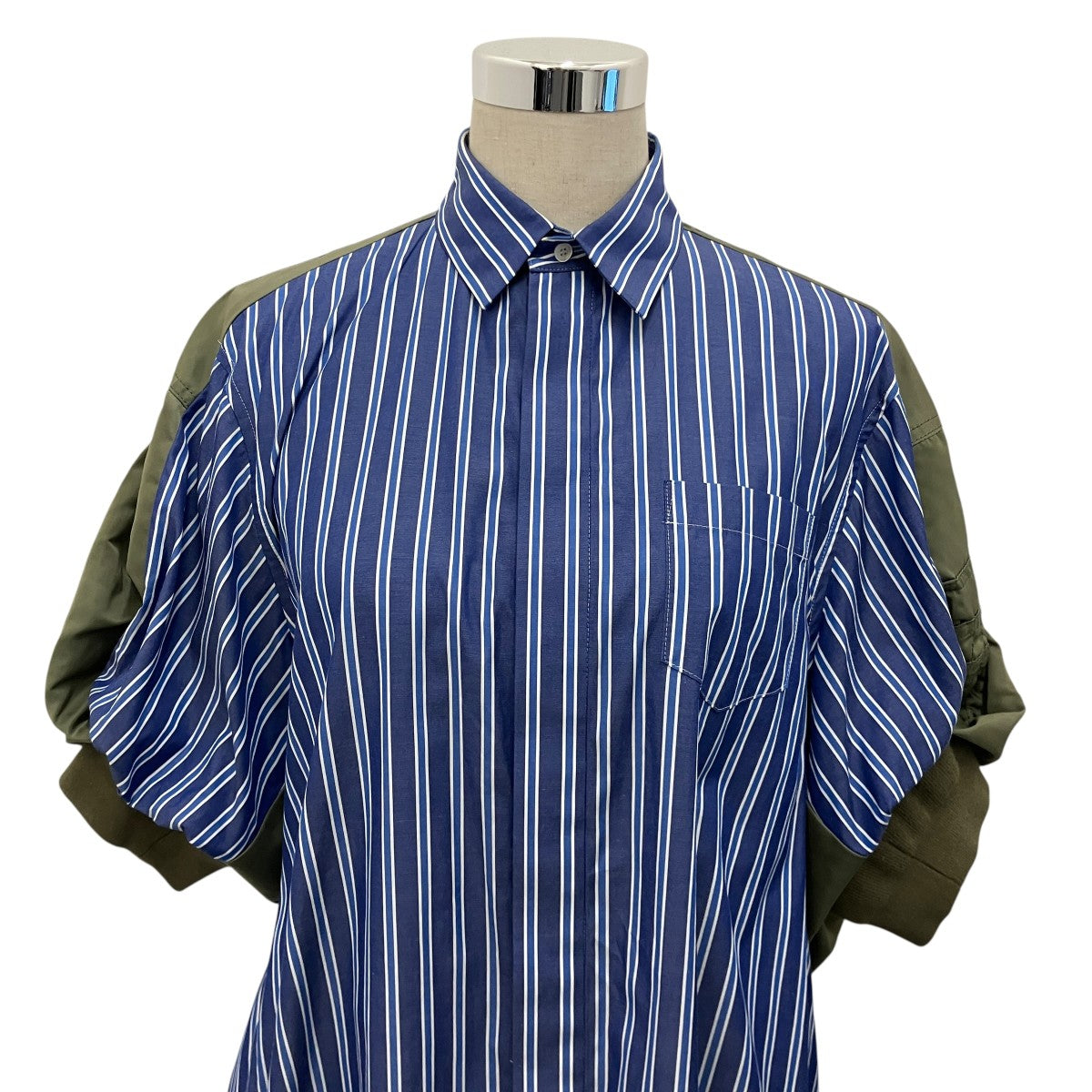 【中古】SACAI Cotton Poplin x Nylon Twill Dress サイズ1 24-07097 ブルー 半袖シャツ ストライプ[19][240019506541] sacai(サカイ) 24SS【COTTON POPLIN x NYLON TWILL DRESS】ツイル