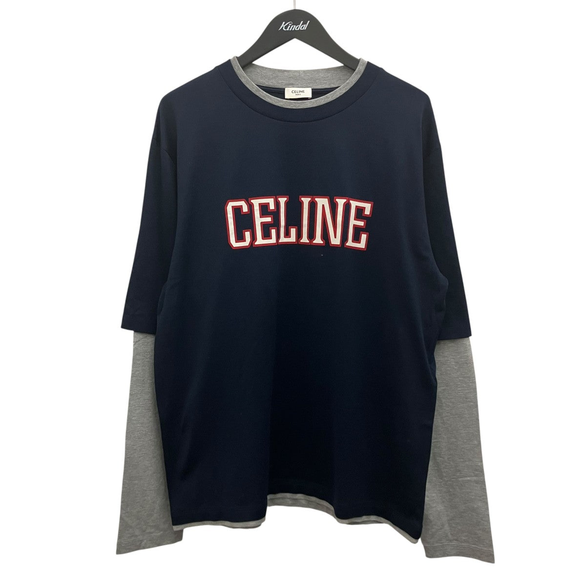 CELINE レイヤードルーズ ロゴ クルーネック長袖TシャツRX06N671Q 古着・中古-1枚目のアイテム画像
