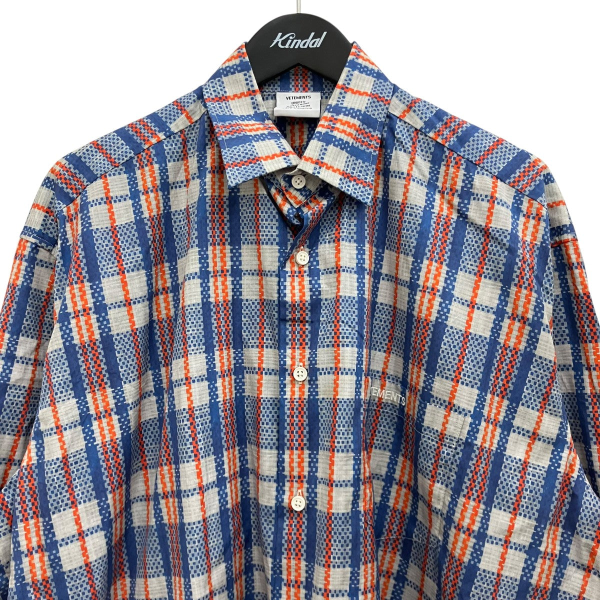 VETEMENTS ヴェトモン 23SS BARBES SHIRT チェック柄 チェック柄 オーバーサイズ 長袖シャツ ブルー UE63SH300N VETEMENTS(ヴェトモン) 【BARBES SHIRT】チェックシャツUE63SH300N