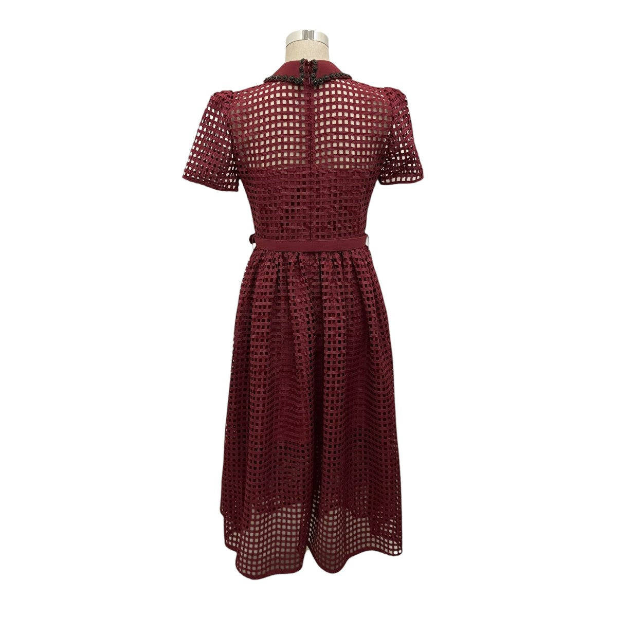 【BURGUNDY GRID LACE MIDI DRESS】ビジューワンピースRS23-921M-BU