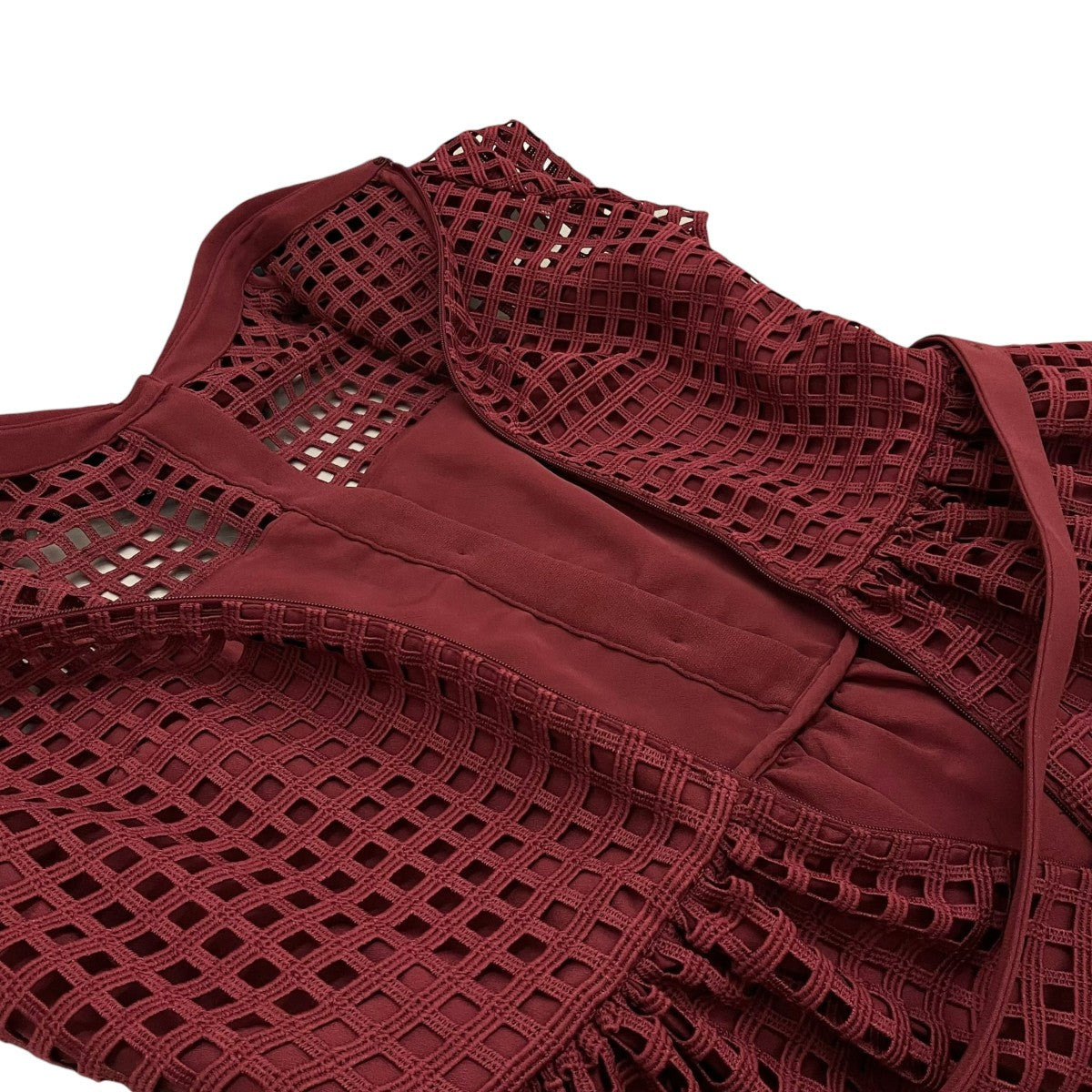 【BURGUNDY GRID LACE MIDI DRESS】ビジューワンピースRS23-921M-BU
